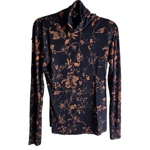 Floral Black and Brown Long Sleeve Turtleneck